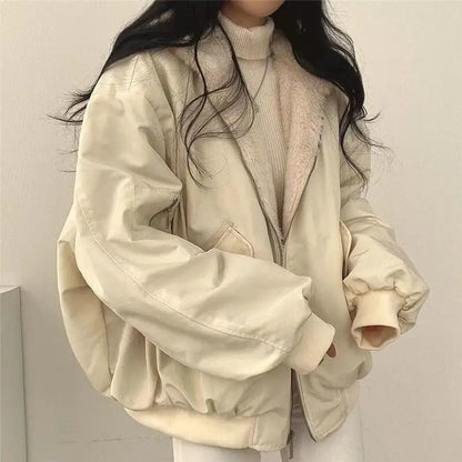 Lamb Fur Jacket Women's Autumn Winter Thickened Double-Sided Wear Cotton Coat Winter New Style Cotton Padded Hat Thick Cotton...