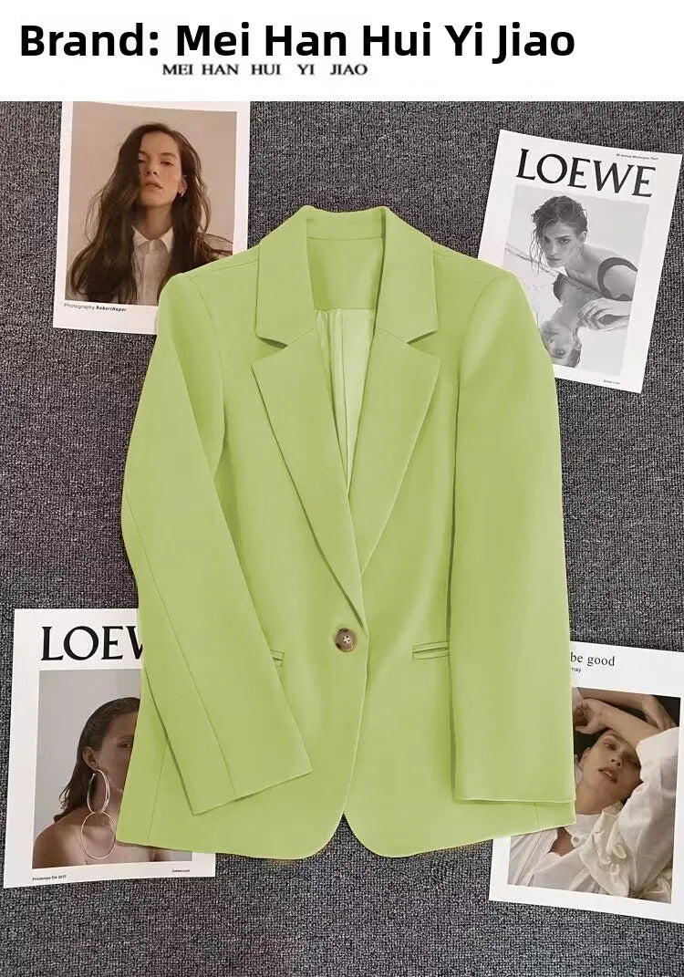 Green Suit Jacket Women's Fashionable Versatile Spring Autumn Polyester Commute Style Regular Thickness Online Exclusive