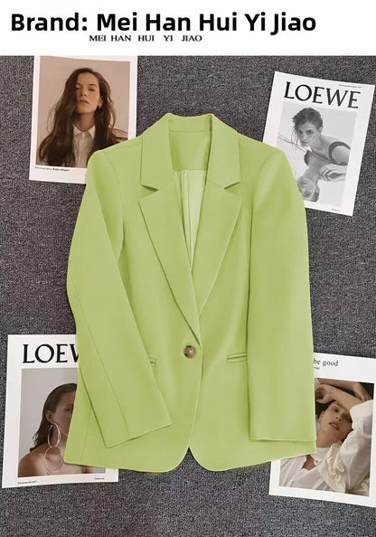 Green Suit Jacket Women's Fashionable Versatile Spring Autumn Polyester Commute Style Regular Thickness Online Exclusive