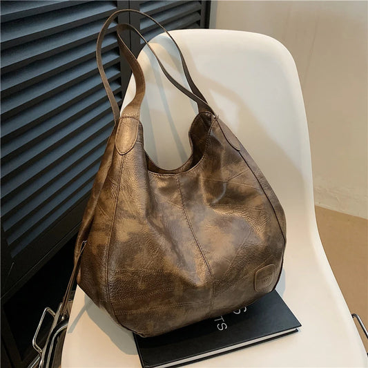 Bolso Vintage de cuero PU para mujer, bolsa de hombro de grano de mármol de gran capacidad, bolso de viaje diario, bolsos de compras