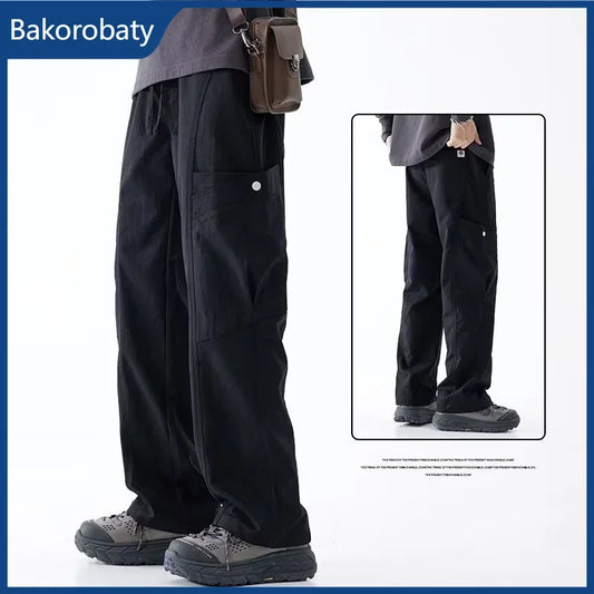 Pantalones Cargo Multibolsillos para Hombre, Primavera 2026, Ropa de Trabajo, Pantalones Rectos para Exteriores, Color Sólido, Casuales, Holgados