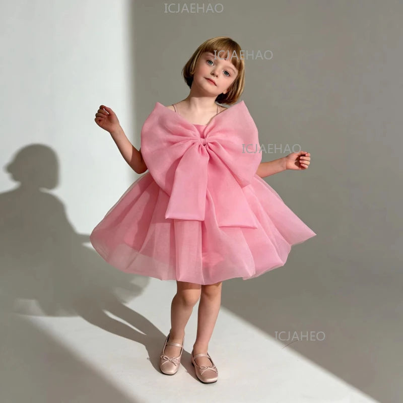 Vestido Formal de Verano 2026 para Niñas, Vestido de Tul Rosa para Niñas, Traje de Princesa para Fiesta de Primer Cumpleaños, Disfraz de Gala
