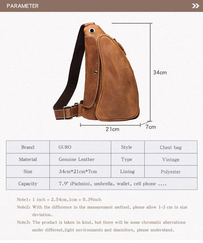 Guro-bolso de pecho de viaje de cuero genuino de alta calidad para hombre, satchel de lujo, cruzado de tendencia Vintage, bolsos de tirantes para deportes al aire libre de fin de semana