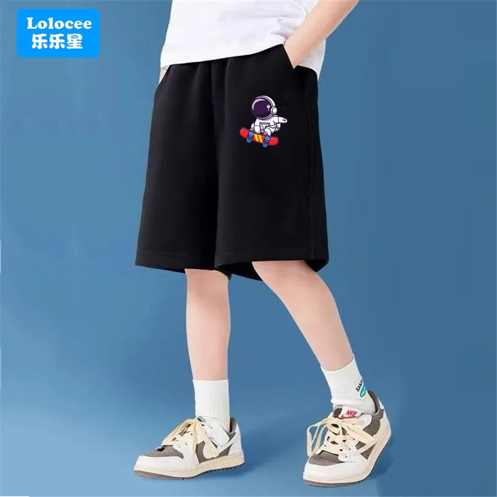 Pantalones cortos con estampado de araña a la moda para niños, moda informal de verano, pantalones sueltos y cómodos de cinco puntos, pantalones de chándal de algodón para adolescentes ZZ01
