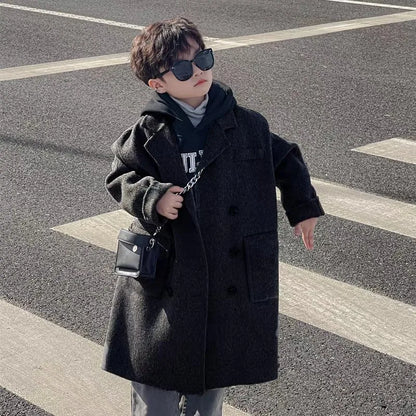 Ropa Infantil Coreana, Abrigo de Lana de Doble Cara para Niños y Niñas, Abrigo Largo de Lana Coreana, Abrigo de Algodón Imitación de Doble Cara