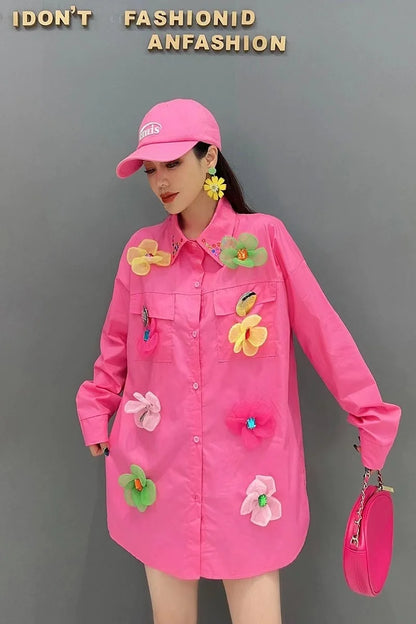 Blusas Largas de Algodón con Lentejuelas, Flores y Puntadas, para Mujer, Primavera 2025, Camisa de Manga Larga, Estilo Y2K, Blusas
