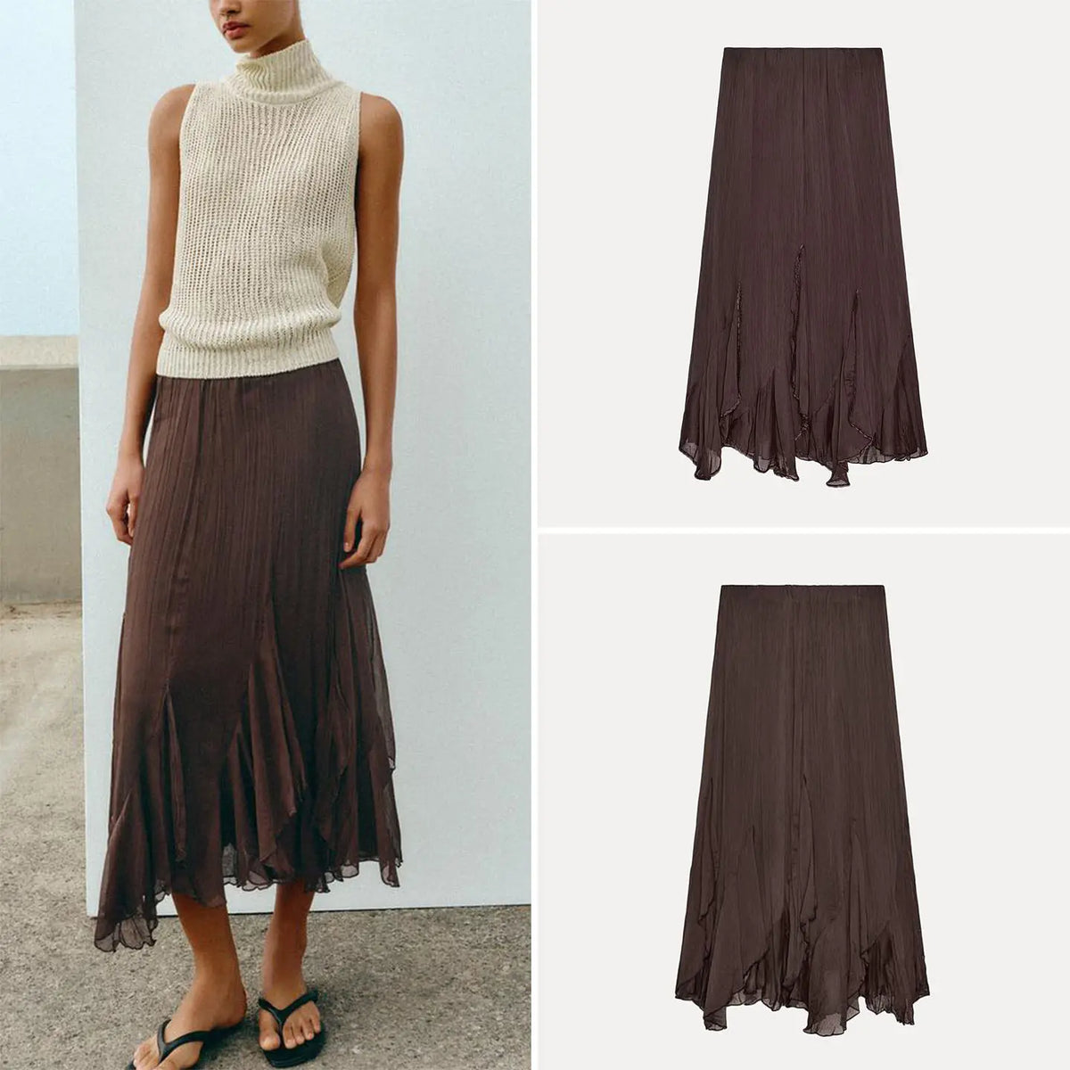 Falda Midi Asimétrica para Mujer, Diseño Holgado con Capas Decorativas, Primavera 2026, Nueva Colección, Falda en Línea A, Ci...