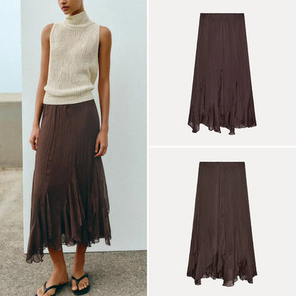 Falda Midi Asimétrica para Mujer, Diseño Holgado con Capas Decorativas, Primavera 2026, Nueva Colección, Falda en Línea A, Ci...