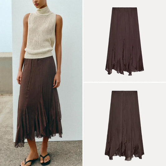 Falda Midi Asimétrica para Mujer, Diseño Holgado con Capas Decorativas, Primavera 2026, Nueva Colección, Falda en Línea A, Ci...