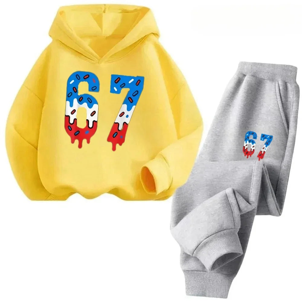 67 conjunto de sudaderas con capucha elegantes para niños de 4 a 13 años, ropa de calle coreana, chándal de bloque, sudadera cómoda a la moda para niños, conjuntos de 2 uds, traje de pantalón