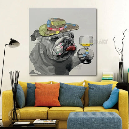 Pintura al óleo con imagen de perro de dibujos animados, pintada a mano, regalo de Navidad, pared de lujo, imagen de animal, arte sobre lienzo, decoración de dormitorio para niños