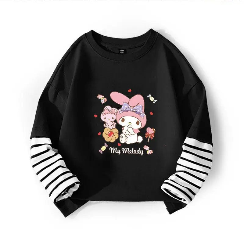 Kuromi My Melody Cinnamoroll camiseta para niños dos piezas Patchwork Y2K sudadera de manga larga Casual niñas niño Tops