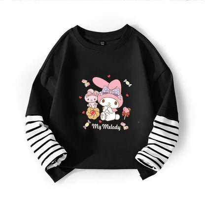Kuromi My Melody Cinnamoroll camiseta para niños dos piezas Patchwork Y2K sudadera de manga larga Casual niñas niño Tops