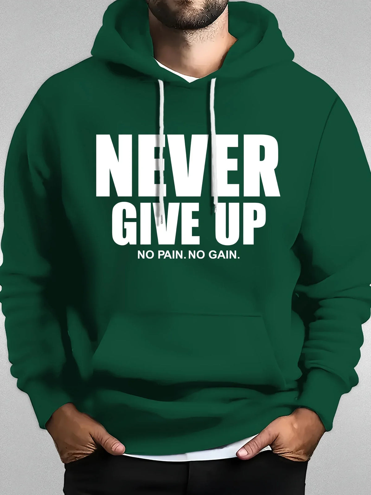 Sudadera con capucha para otoño e invierno, estampado NEVER GIVE UP, versátil y cómoda, ropa unisex para el ocio en la calle.