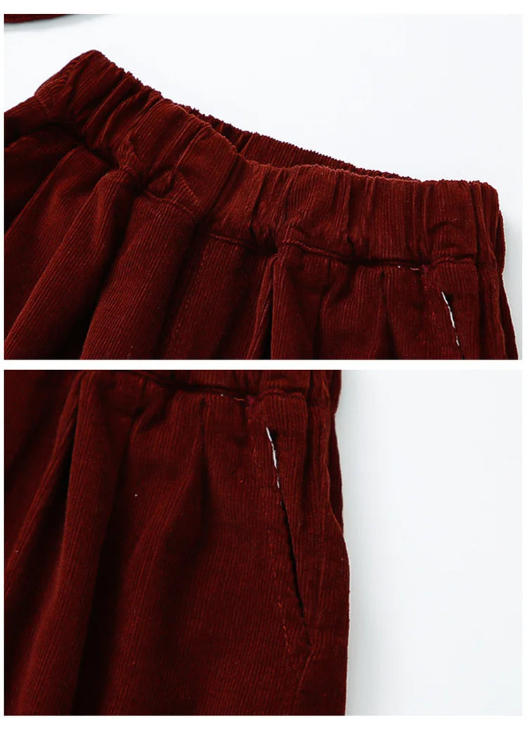 Ropa de moda para niñas 2025, otoño, nueva camisa Floral, chaleco y pantalones de Color sólido, conjunto de 3 piezas de pana
