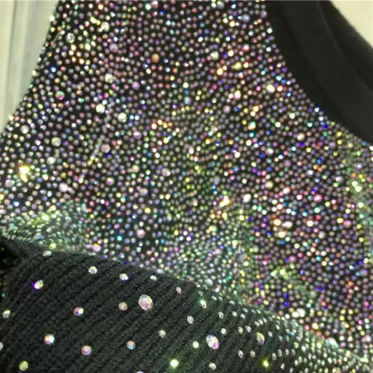 Suéteres de Punto de Lujo con Diamantes Brillantes para Otoño e Invierno, Suéteres Negros Simulados de Manga Larga para Mujer, Ropa de Punto de Calle Y2K