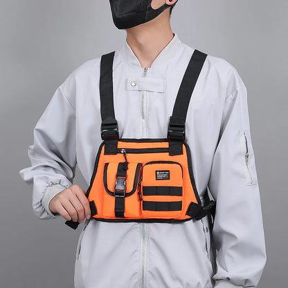 Hip-hop de moda para hombre con múltiples bolsillos bolso de pecho táctico funcional ligero viaje duradero bolso de chaleco deportivo de moda