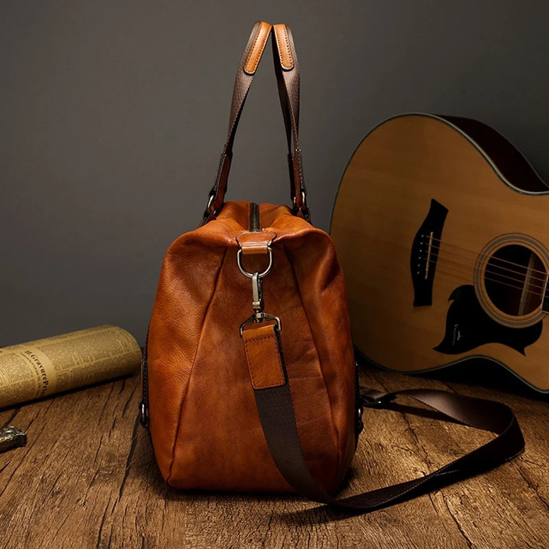 Bolso de viaje para hombre, bolso de equipaje de cuero genuino para hombre, mochila de viaje Vintage, bolsos grandes de cuero de vaca duradero para fin de semana para hombre # Co