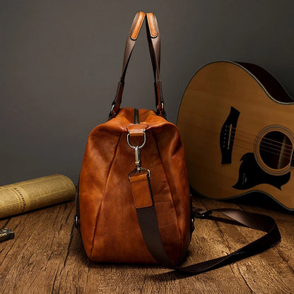 Bolso de viaje para hombre, bolso de equipaje de cuero genuino para hombre, mochila de viaje Vintage, bolsos grandes de cuero de vaca duradero para fin de semana para hombre # Co