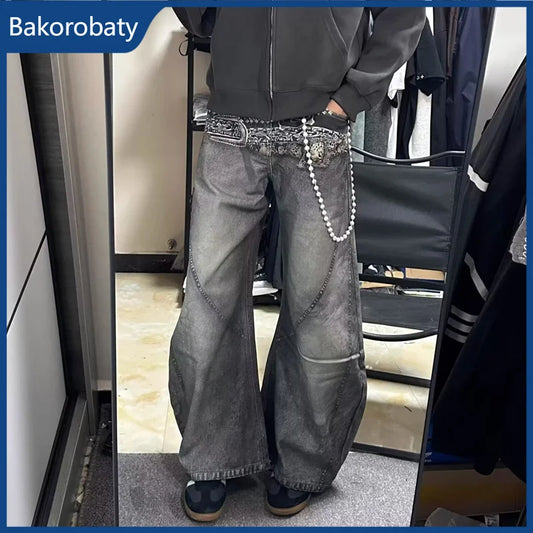 Jeans Anchos Rectos con Estampado Gráfico Gótico para Hombre, Primavera 2026, Moda Hip Hop, Ropa Urbana, Pantalones Vaqueros Y2K Vintage