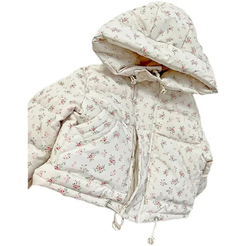 Chaqueta de plumón Floral para niñas, Parka bonita y dulce, ropa coreana para niños, otoño e invierno, 2024