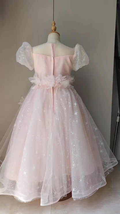 Vestido largo rosa para niñas, vestidos de presentador, ropa para fiesta de cumpleaños, vestido de princesa, disfraz de lujo, traje de actuación de Piano para niños
