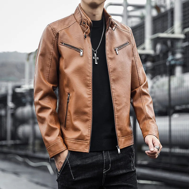 Chaqueta de cuero para hombre 2026, abrigo corto ajustado de moda para hombre, chaqueta de cuero estilo streetwear, blazer informal, ropa exterior masculina