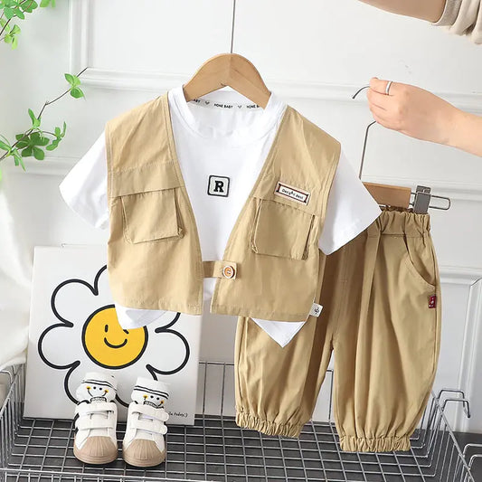 Nueva ropa de verano para bebés, traje para niños y niñas, camiseta de caballero, pantalones cortos, 2 unids/set, ropa informal para niños pequeños, chándal para niños