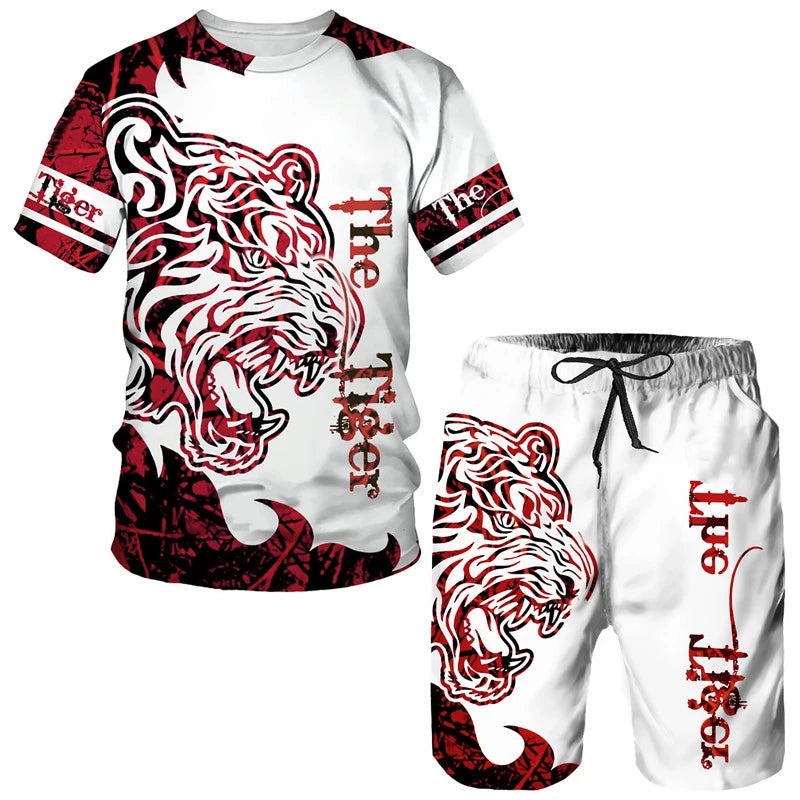 Camisetas con estampado 3D de tigre Animal, conjuntos de pantalones cortos, chándales para hombre, camiseta de manga corta de gran tamaño, conjunto de pantalones, trajes para hombre, ropa