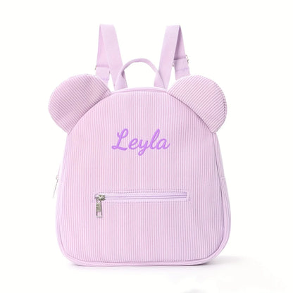 Mochila Mini con Orejas de Oso, Personalizable con Nombre Bordado, de Pana y Felpa, para Niñas, Mujeres, Niños Pequeños, Regalo para Guardería