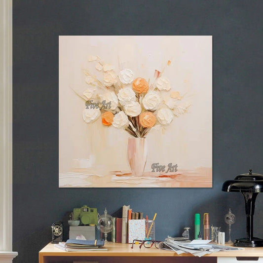 Pintura al óleo de flores hermosas de textura gruesa, arte decorativo moderno en lienzo, imagen de pared para dormitorio, obra de arte personalizada, sin marco
