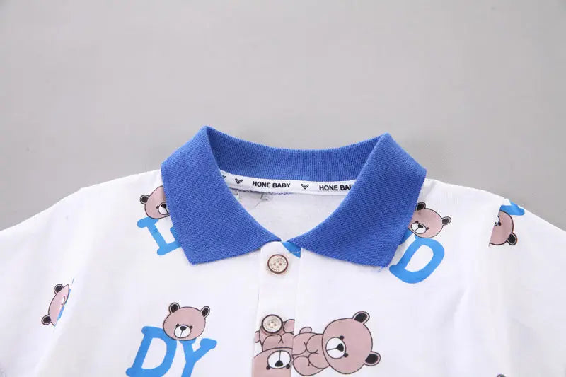 Ropa de dibujos animados para bebé, Camiseta con estampado de oso, pantalones cortos, 2 uds./Set