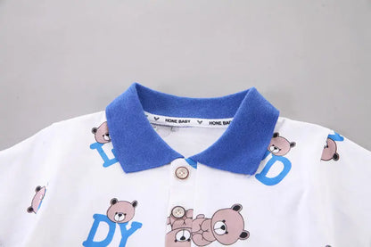 Ropa de dibujos animados para bebé, Camiseta con estampado de oso, pantalones cortos, 2 uds./Set
