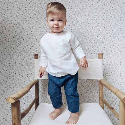 Camisa de lino para niño, camisetas de manga larga de algodón y lino de cuello redondo de estilo rústico con bolsillo, color liso, novedad de primavera, TZ410
