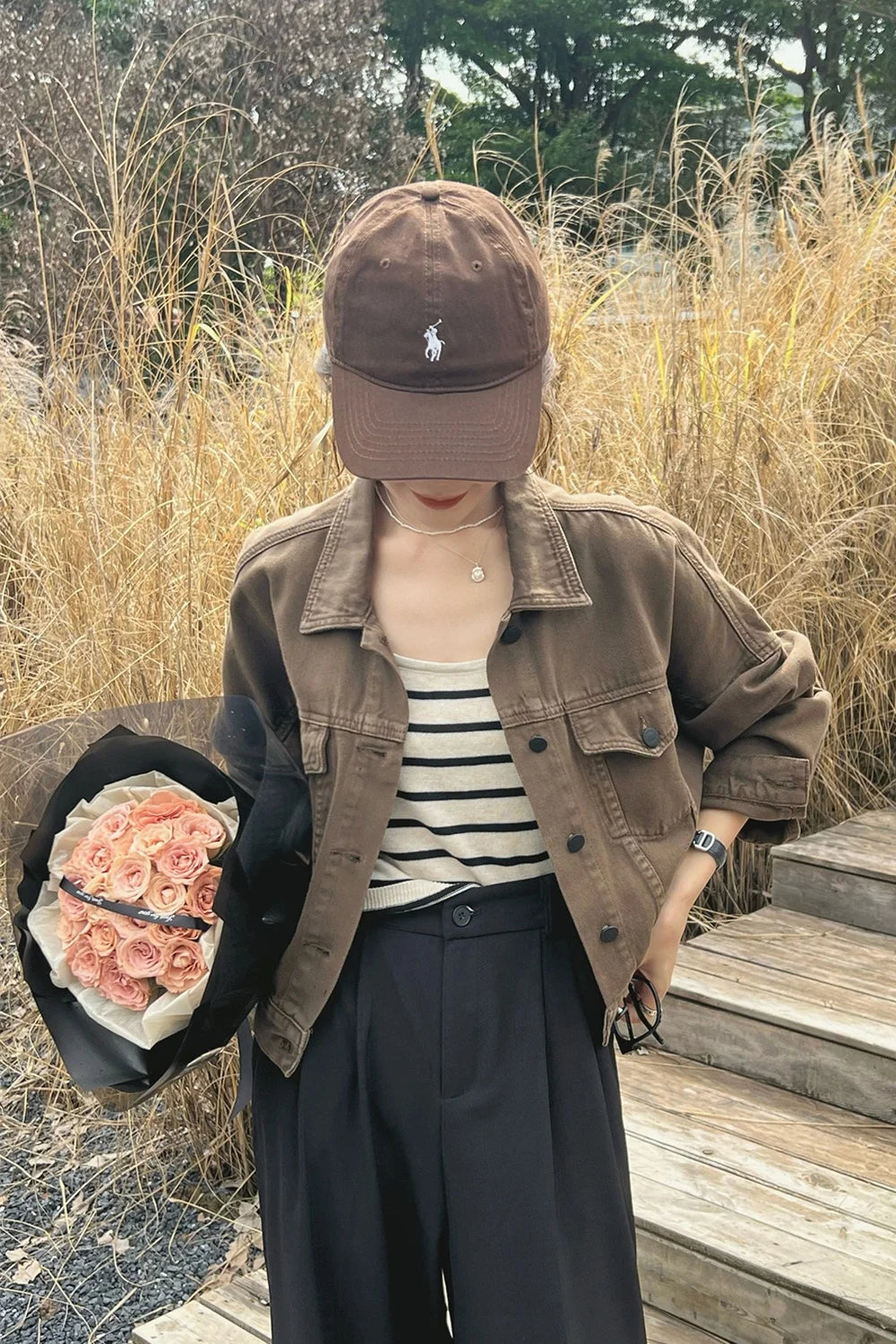 Chaqueta vaquera marrón para mujer, chaqueta informal versátil de estilo coreano de corte corto, chaqueta de primavera y otoño