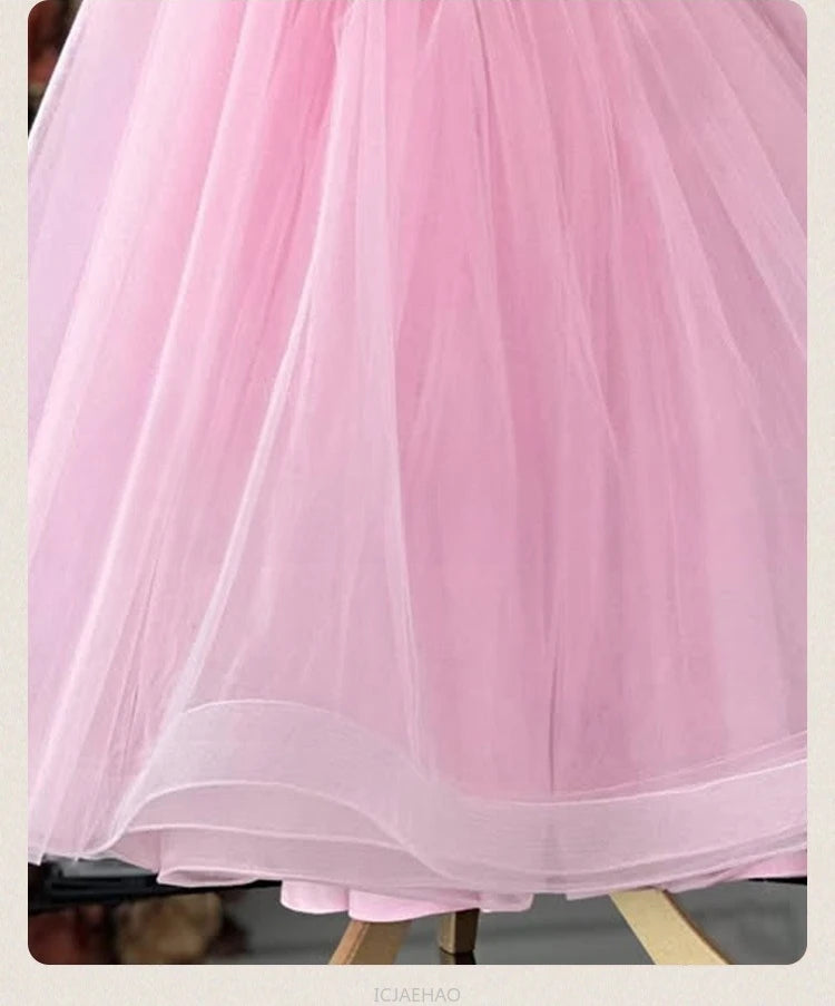Vestido de boda para niños, vestidos de boda rosas con flores para niñas, ropa para niños, actuación de Piano, presentador, vestido de fiesta de cumpleaños de princesa, disfraz