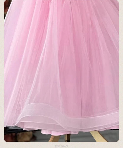Vestido de boda para niños, vestidos de boda rosas con flores para niñas, ropa para niños, actuación de Piano, presentador, vestido de fiesta de cumpleaños de princesa, disfraz