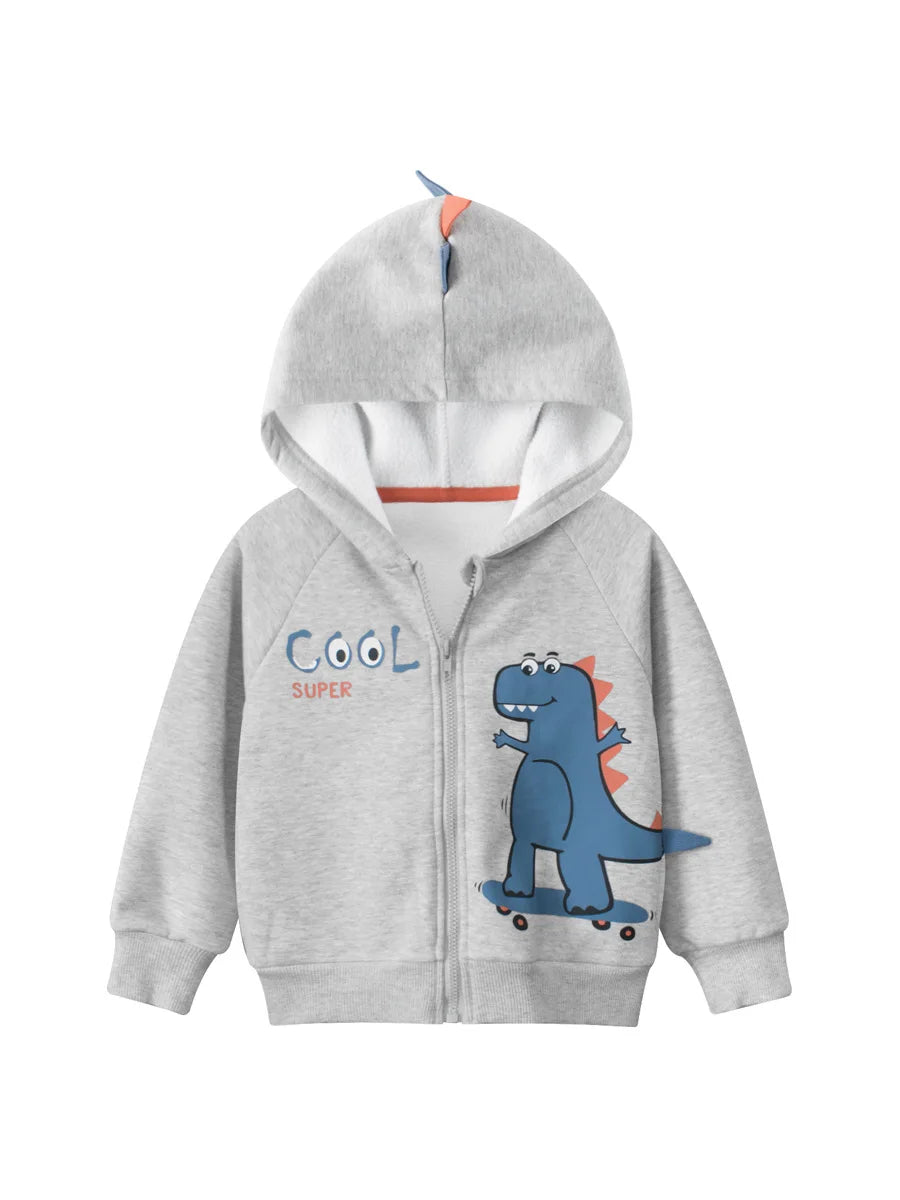 Sudadera con capucha de dibujos animados de dinosaurios para niños y niñas, ropa informal de lana de algodón con cremallera, abrigo simplificado, primavera 2024