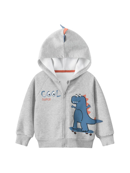 Sudadera con capucha de dibujos animados de dinosaurios para niños y niñas, ropa informal de lana de algodón con cremallera, abrigo simplificado, primavera 2024