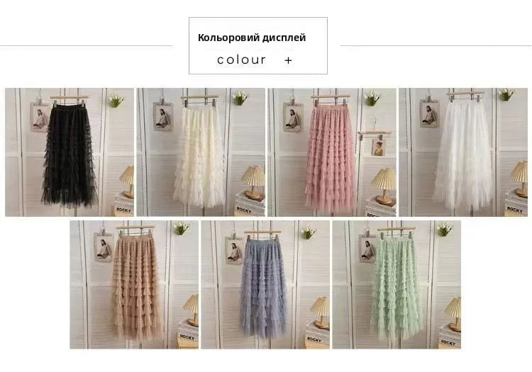 Falda larga de tul de talla grande para mujer, cintura alta, estilo A, con capas, elegante, para 200 libras, estilo coreano, ...