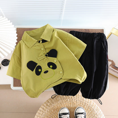 Ropa de algodón para niños, camisa de Panda de dibujos animados, pantalones cortos, 2 unids/set, chándales de moda para niños pequeños, prendas de vestir