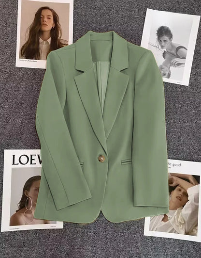 Green Suit Jacket Women's Fashionable Versatile Spring Autumn Polyester Commute Style Regular Thickness Online Exclusive