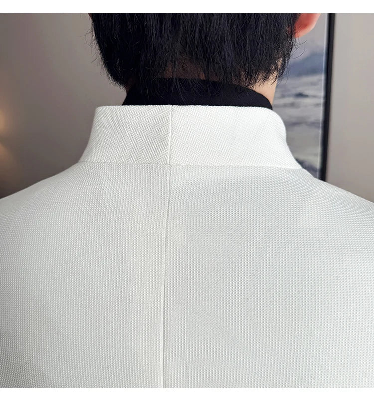 Chaqueta de traje con cuello levantado de alta calidad para hombre, chaquetas de negocios informales, abrigo coreano con gofres para boda, novio, banquete, vestido de fiesta, 2025