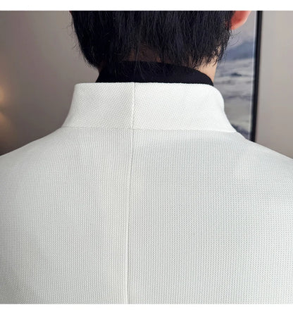 Chaqueta de traje con cuello levantado de alta calidad para hombre, chaquetas de negocios informales, abrigo coreano con gofres para boda, novio, banquete, vestido de fiesta, 2025