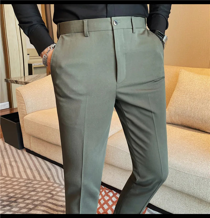 Camisas de vestir de negocios para hombres, pantalones ajustados de traje Social de oficina informal, pantalones de fiesta de boda de alta calidad, ropa de otoño e invierno