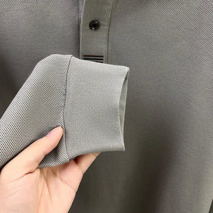 Polo de manga larga de otoño 2025 para hombre, 100% algodón transpirable, estilo informal de negocios con cuello de algodón clásico