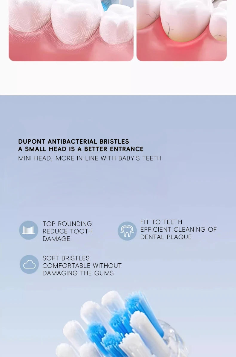 Cepillo de dientes eléctrico sónico para niños de 1 a 15 años, cuidado dental primario profesional, IPX7, resistente al agua, cerdas suaves DuPont