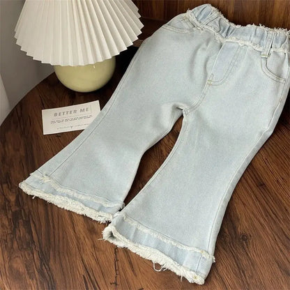 Conjunto de Dos Piezas de Camisa Blanca de Encaje y Jeans para Niñas, Primavera y Otoño 2026, Ropa de Princesa para Bebés y Niñas Pequeñas, Primavera/Verano
