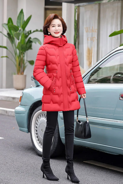 Chaqueta Larga de Algodón Grueso para Mujer, Acolchada, Ajustada, con Cintura Ajustable, Manga Larga, Cierre de Cremallera