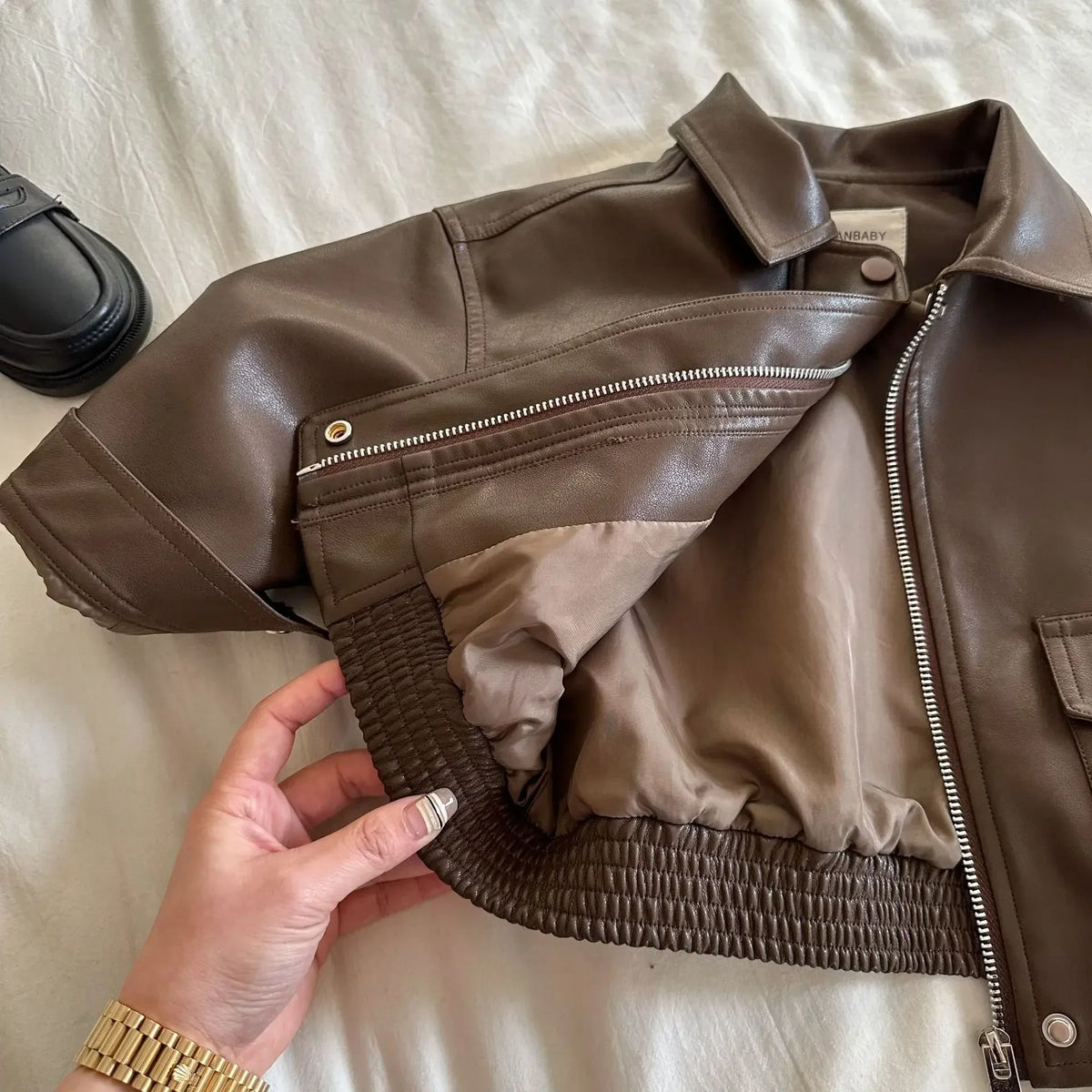Chaqueta de cuero con cuello para niños y niñas, abrigo corto de Color liso, a la moda, novedad de otoño, 2024